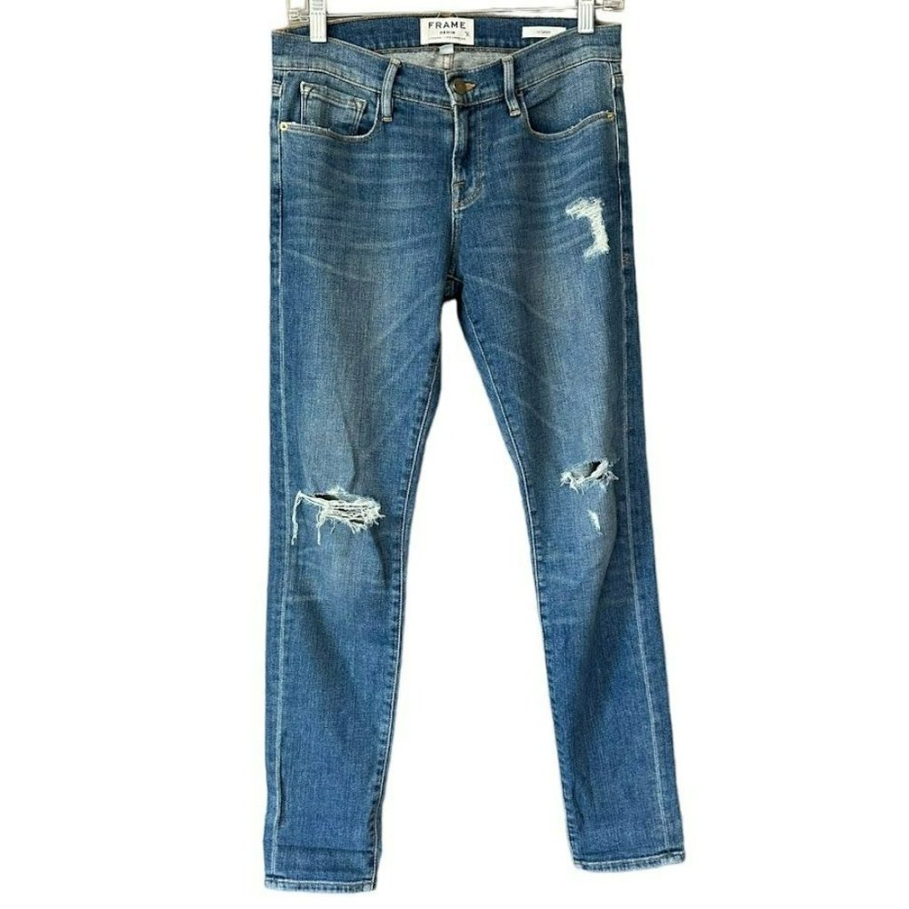 Frame Denim Le Garcon Slim Boyfriend Distressed Jeans Womens 25‎